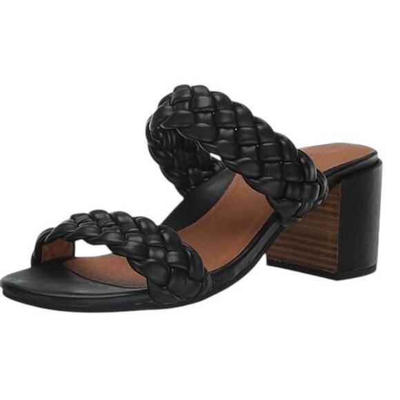 Gentle Souls by Kenneth Cole Charlene Two Braid Heeled Sandal Black Size 8 - Picture 1 of 7